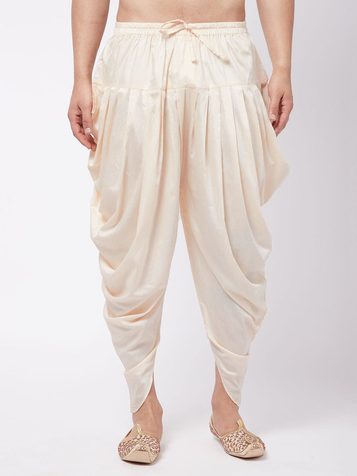 VASTRAMAY Men's Cream Cotton Blend Cowl Dhoti