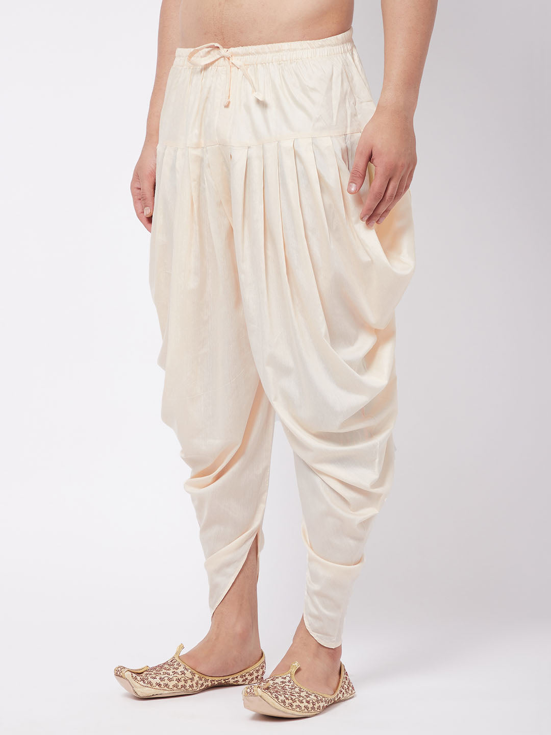 VASTRAMAY Men's Cream Cotton Blend Cowl Dhoti