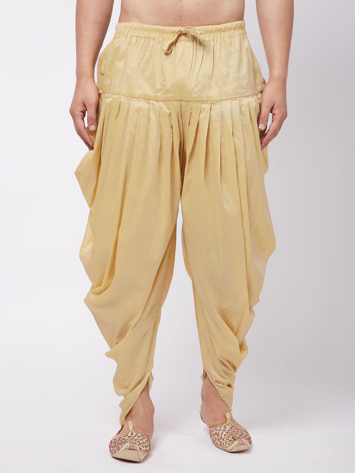 VASTRAMAY Men's Gold Cotton Blend Cowl Dhoti