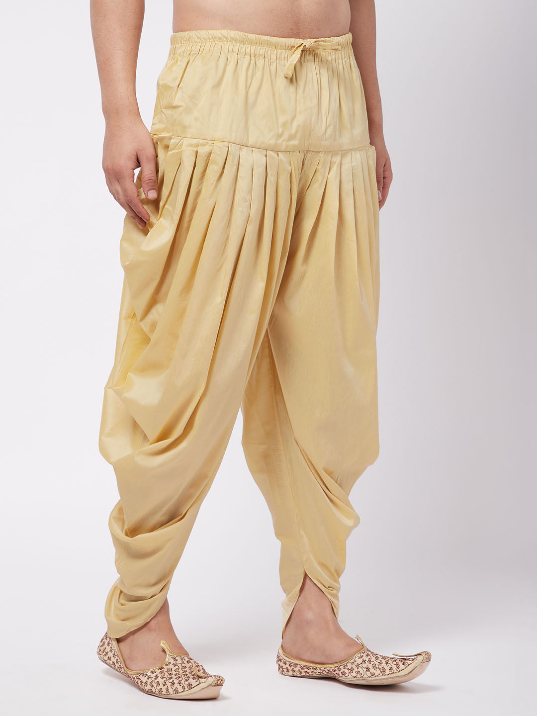 VASTRAMAY Men's Gold Cotton Blend Cowl Dhoti