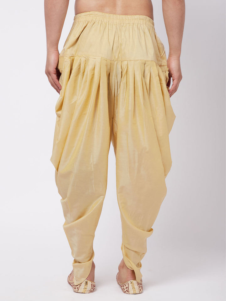 VASTRAMAY Men's Gold Cotton Blend Cowl Dhoti