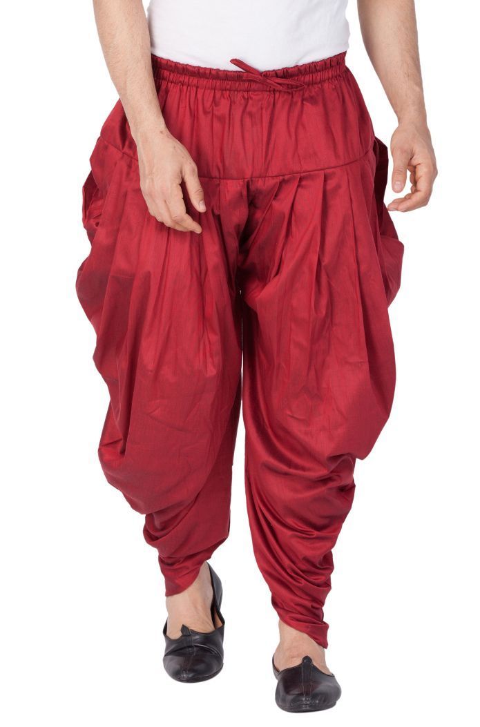 VASTRAMAY Men's Maroon Cotton Silk Blend Dhoti