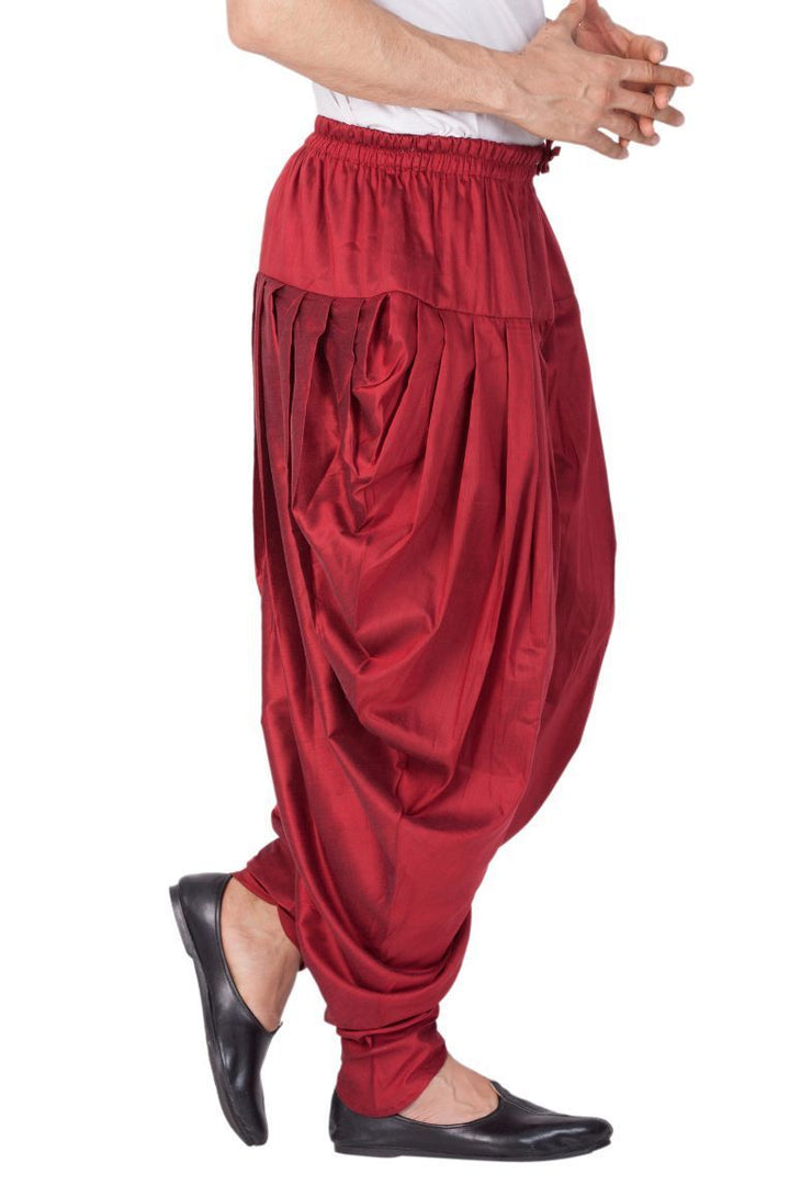 VASTRAMAY Men's Maroon Cotton Silk Blend Dhoti