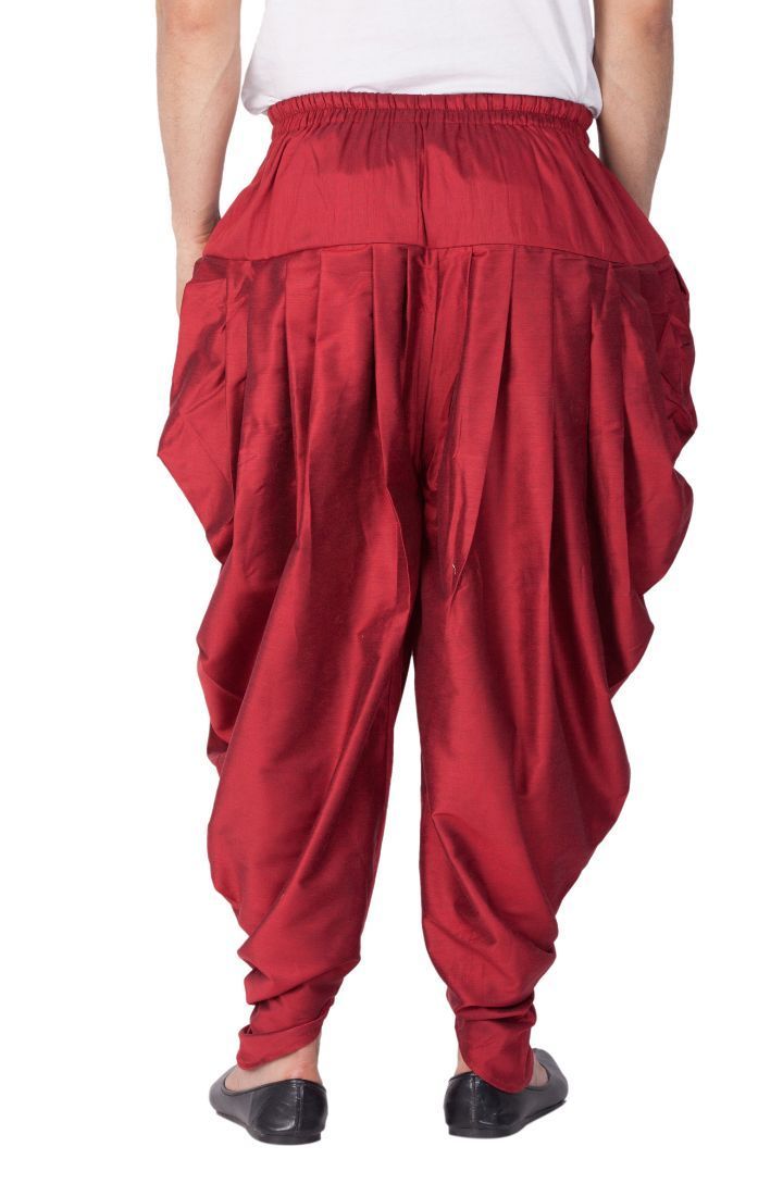 VASTRAMAY Men's Maroon Cotton Silk Blend Dhoti