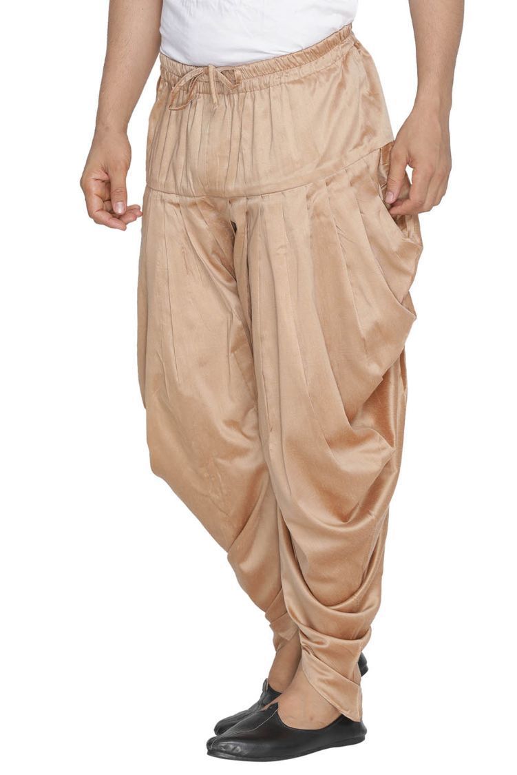 VASTRAMAY Men's Rose Gold Cotton Silk Blend Dhoti