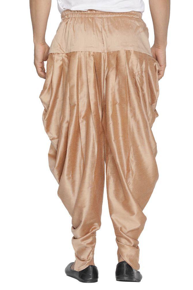 VASTRAMAY Men's Rose Gold Cotton Silk Blend Dhoti