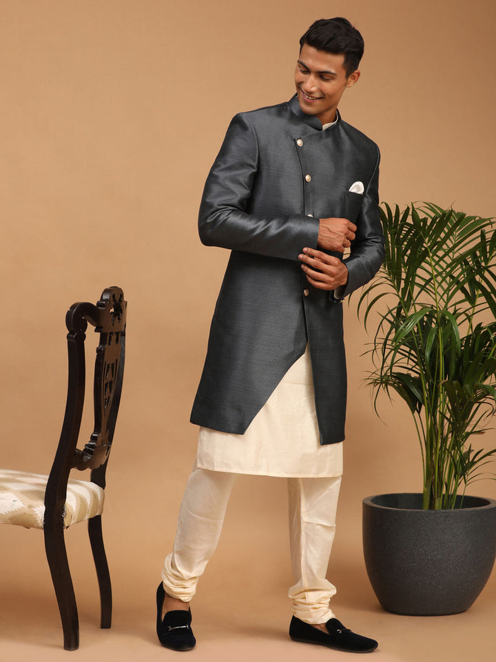 VASTRAMAY Men's Grey Indo Western Combo Set