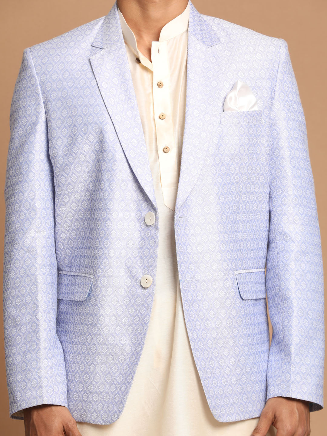 VASTRAMAY Men's Lavender Woven Blazer And Cream Solid Kurta With Pajama Set