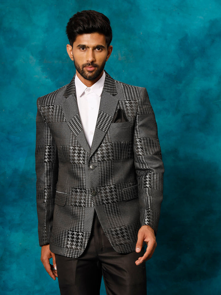 VASTRAMAY Men's Black Houndstooth Blazer