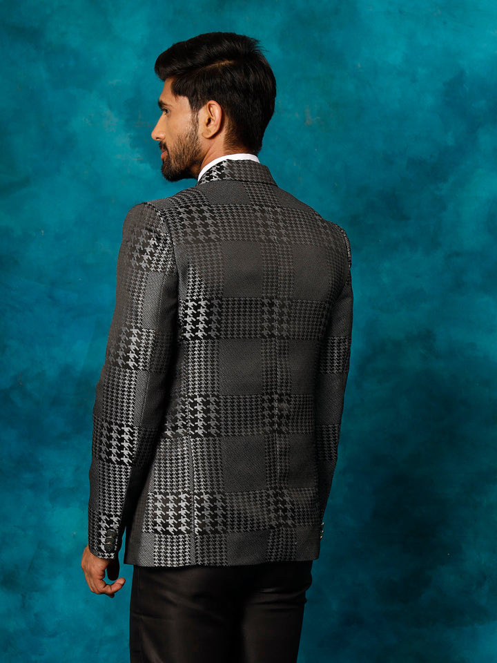 VASTRAMAY Men's Black Houndstooth Blazer