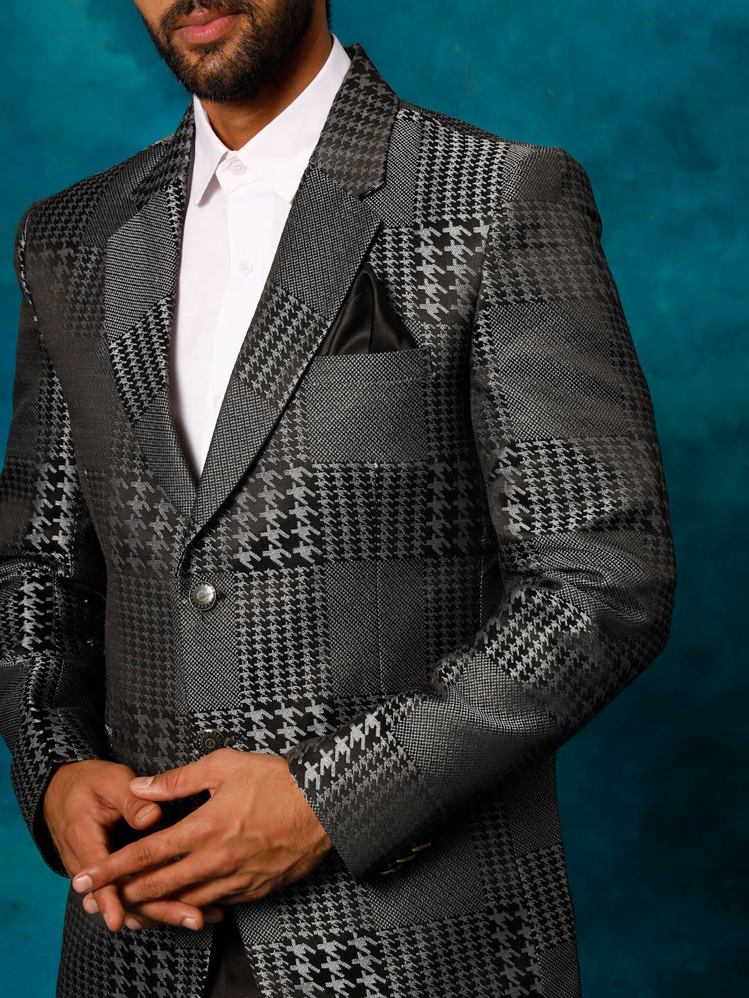 VASTRAMAY Men's Black Houndstooth Blazer