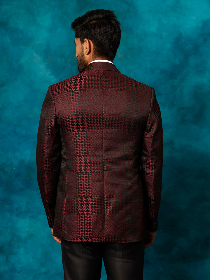 VASTRAMAY Men's Maroon Houndstooth Blazer