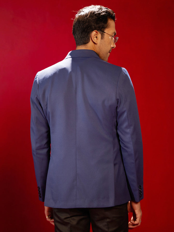 VASTRAMAY Men's Blue Satin Blazer