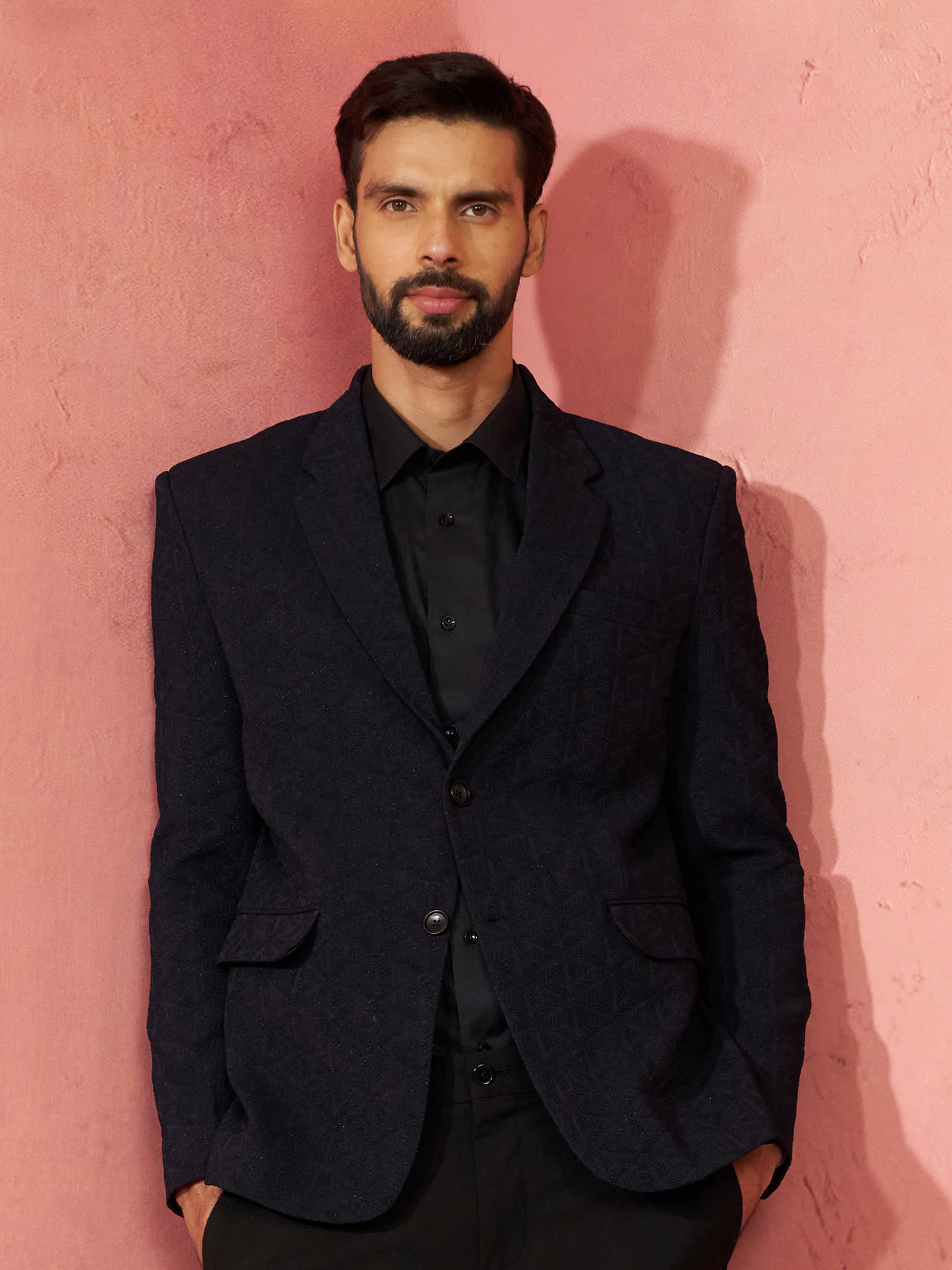 Men's Navy Blue Bafta Embossed Blazer