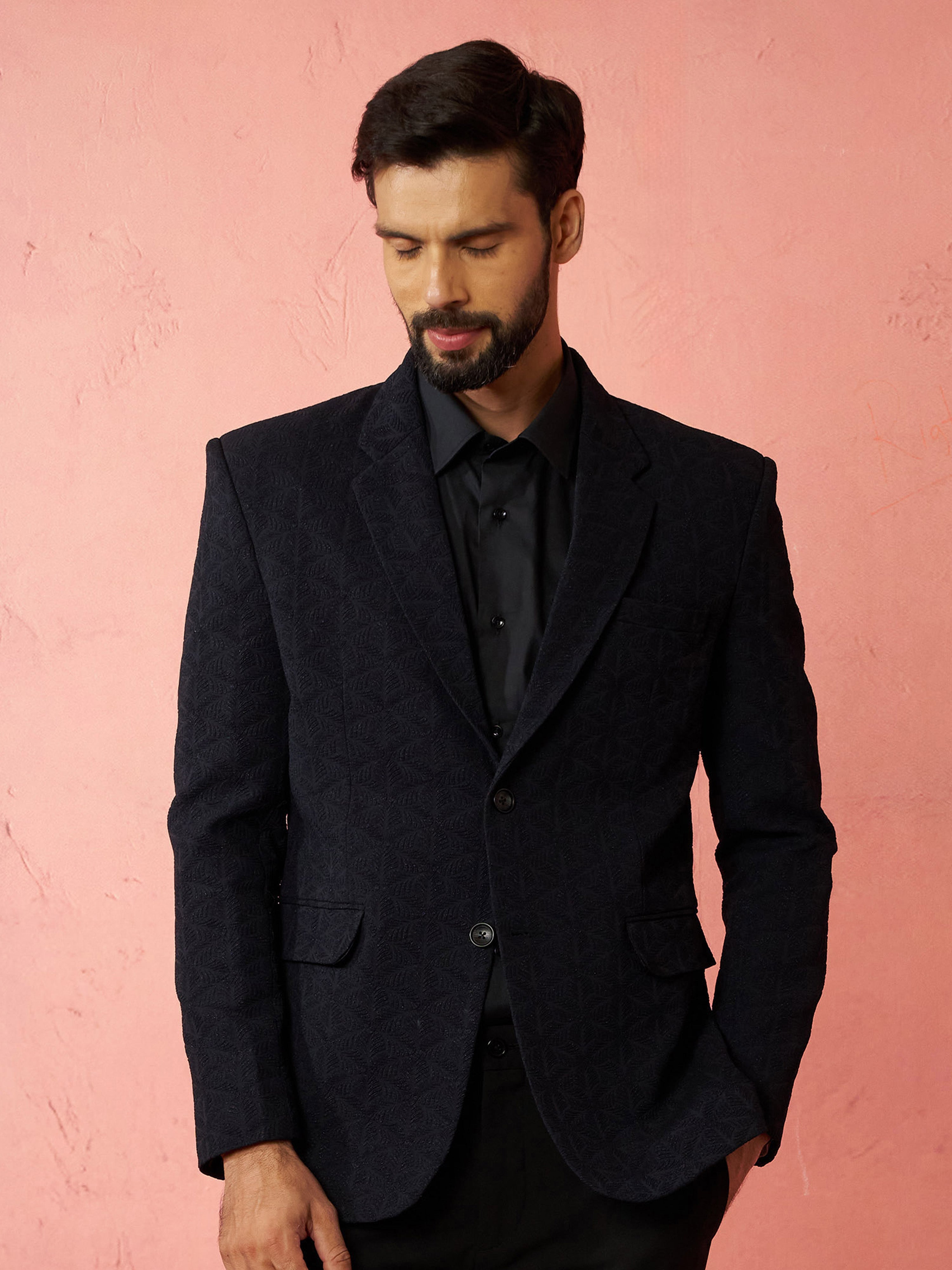 Men's Navy Blue Bafta Embossed Blazer