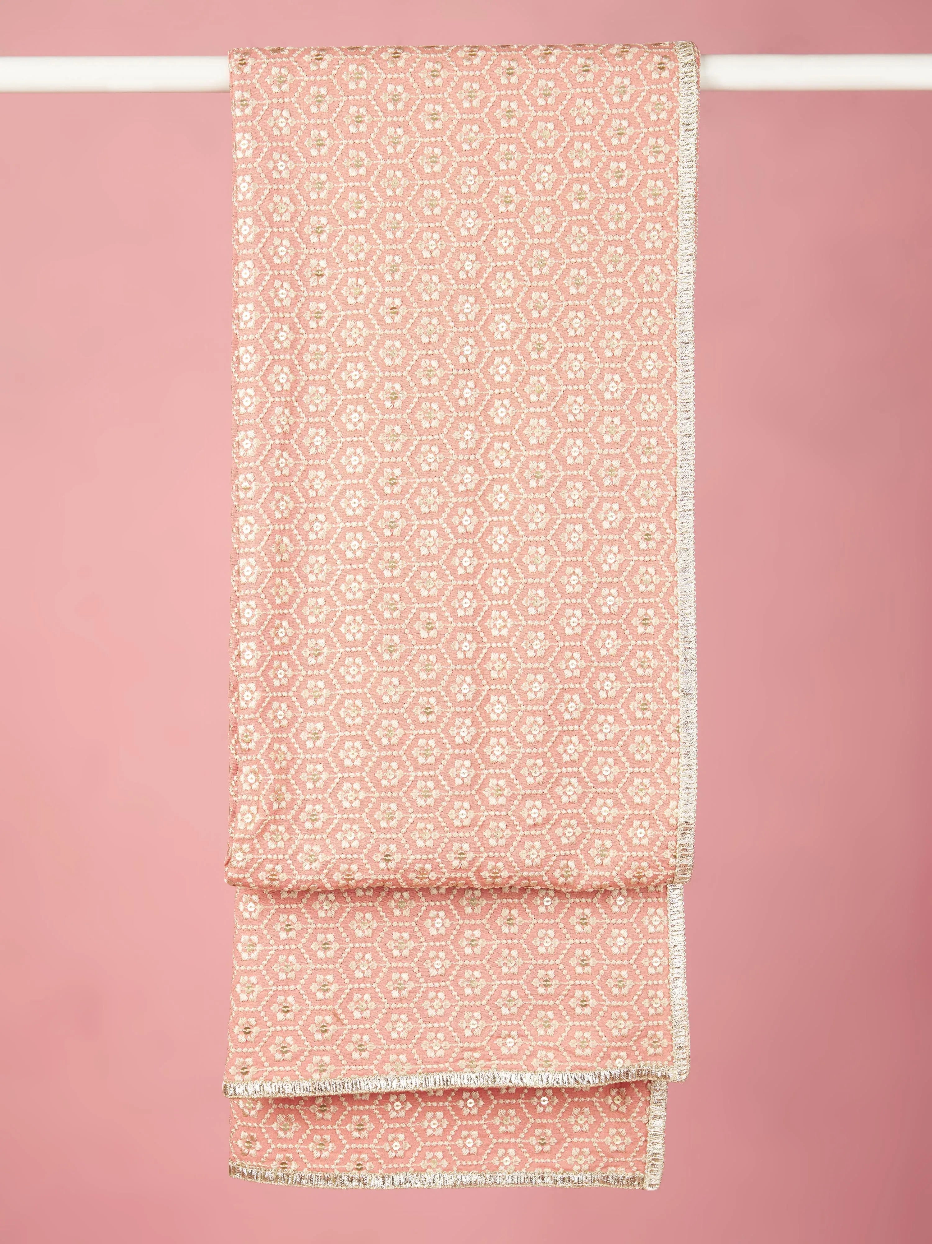 Men Peach Silk Blend Embroidered Dupatta
