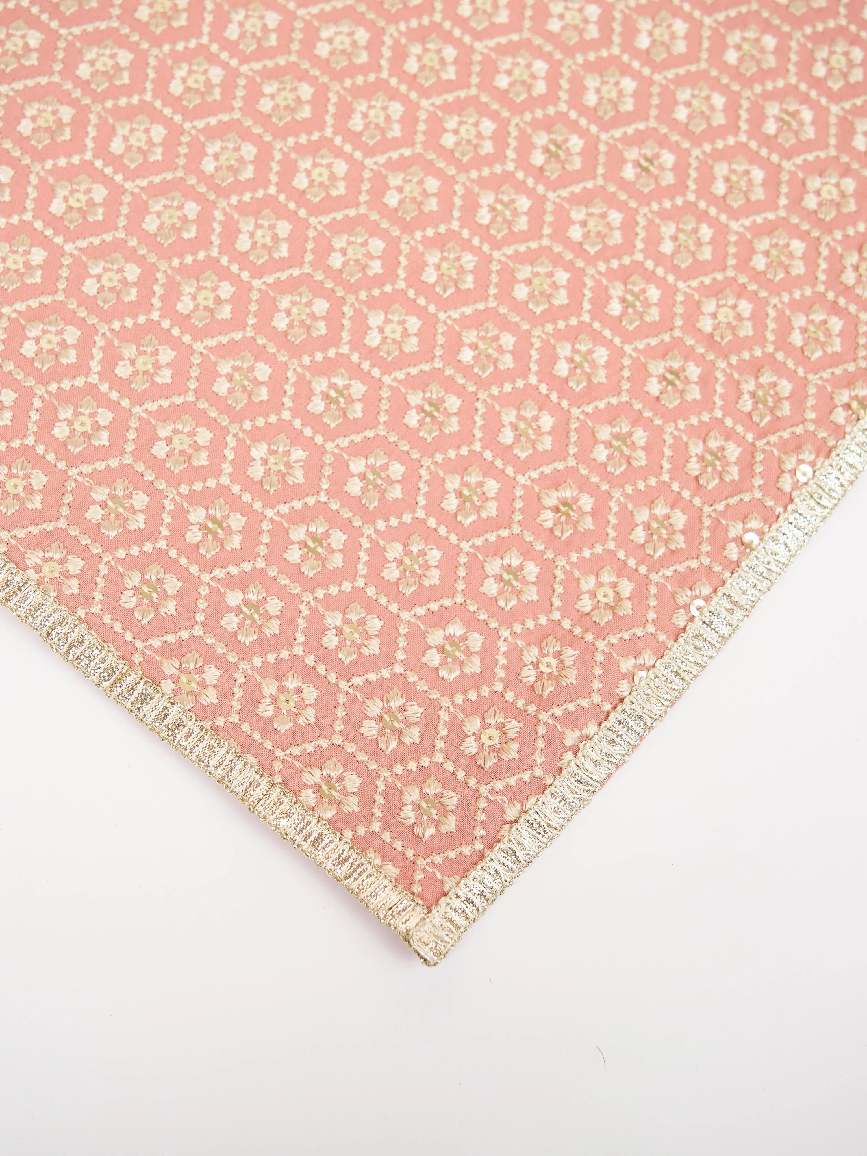 Men Peach Silk Blend Embroidered Dupatta