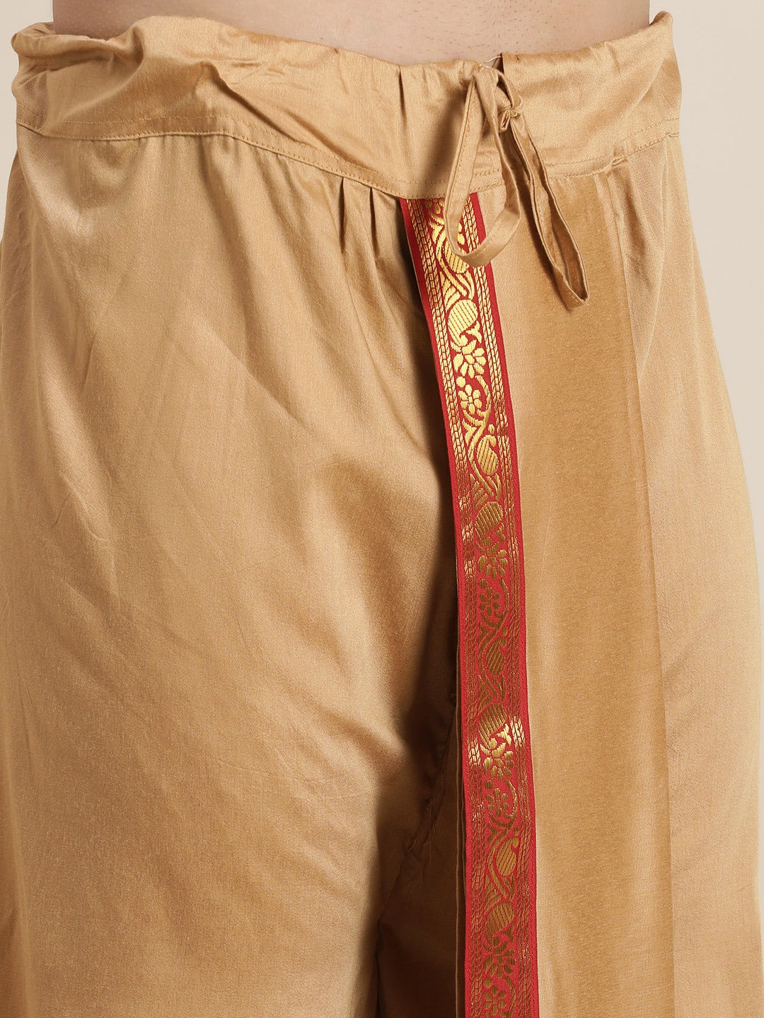 Vastramay Men's Rose Gold Cotton Blend Kurta Dhoti And Dupatta Set