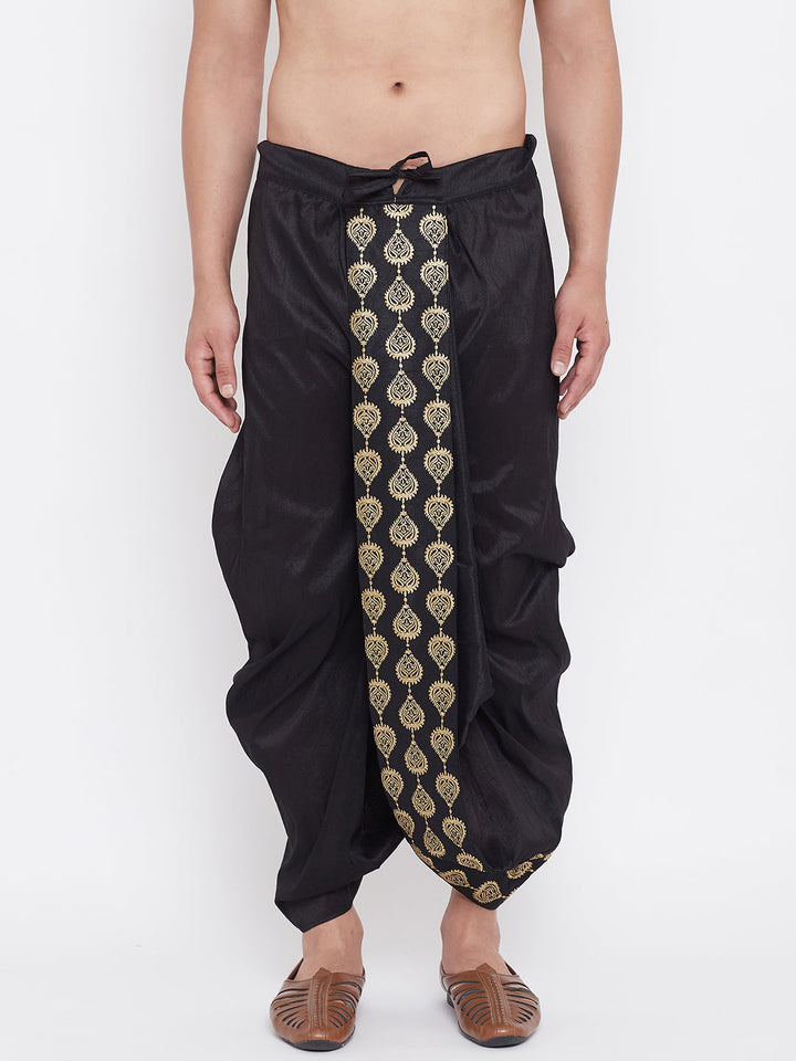 VM By VASTRAMAY Men's Black Silk Blend Embroidered Dhoti