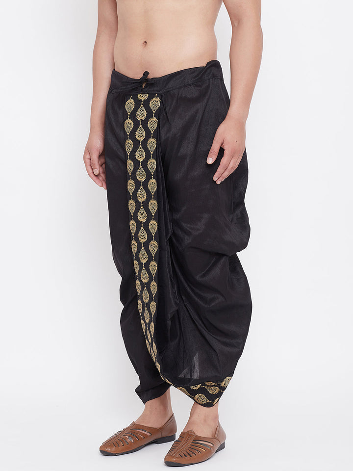 VM By VASTRAMAY Men's Black Silk Blend Embroidered Dhoti