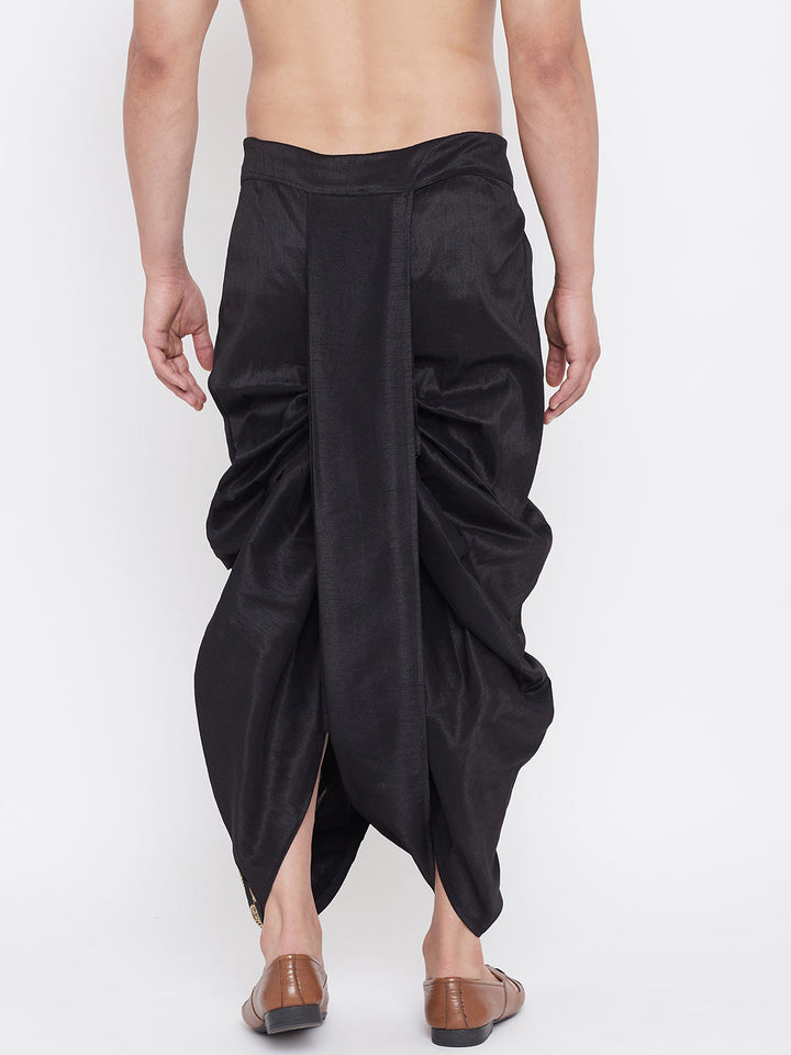 VM By VASTRAMAY Men's Black Silk Blend Embroidered Dhoti