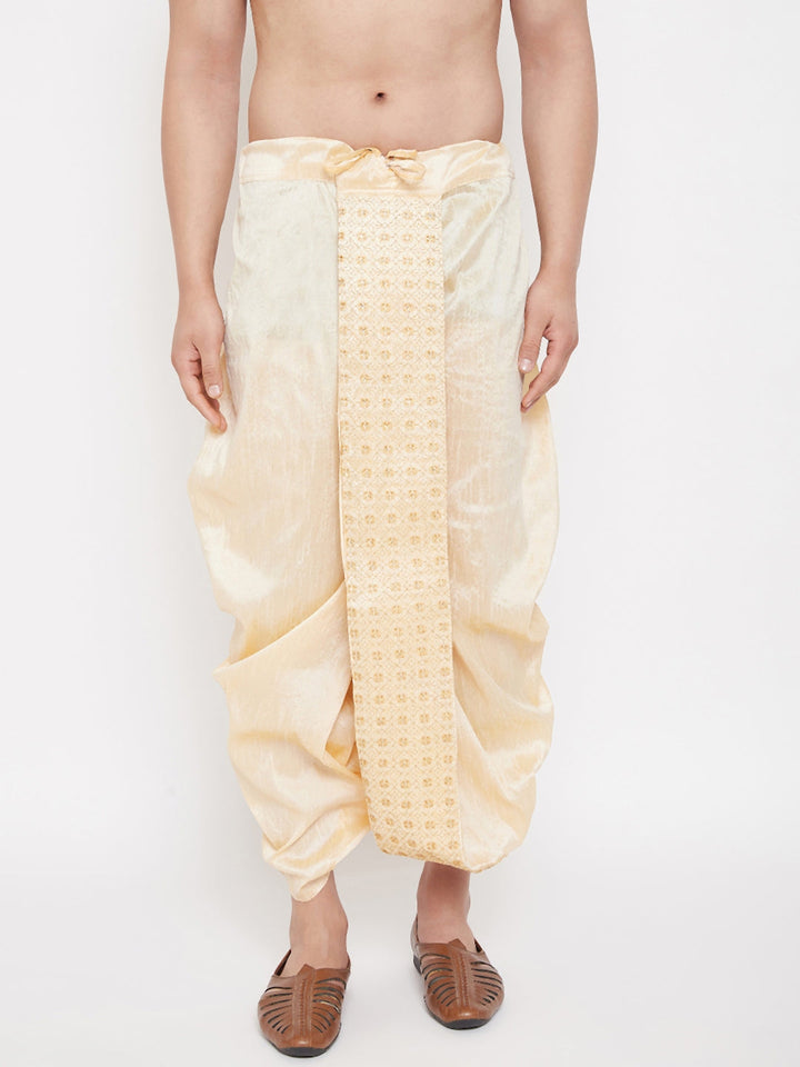 VM By Vastramay Men's Gold Embroidred Dhoti