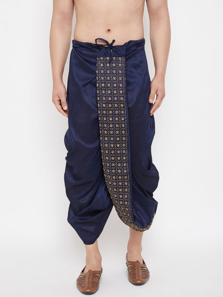 VM By Vastramay Men's Navy Blue Embroidred Dhoti