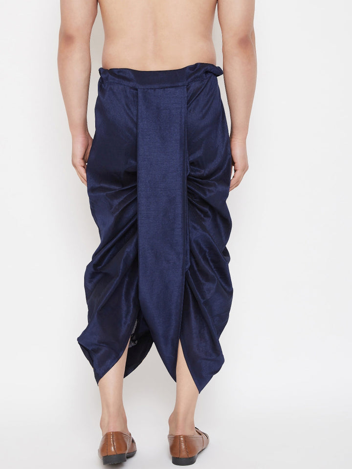 VM By Vastramay Men's Navy Blue Embroidred Dhoti