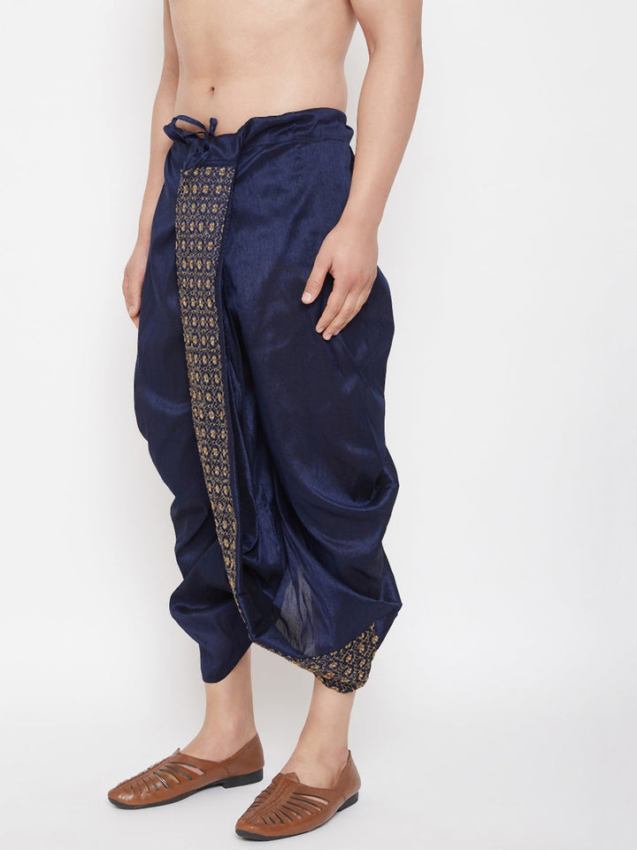 VM By Vastramay Men's Navy Blue Embroidred Dhoti