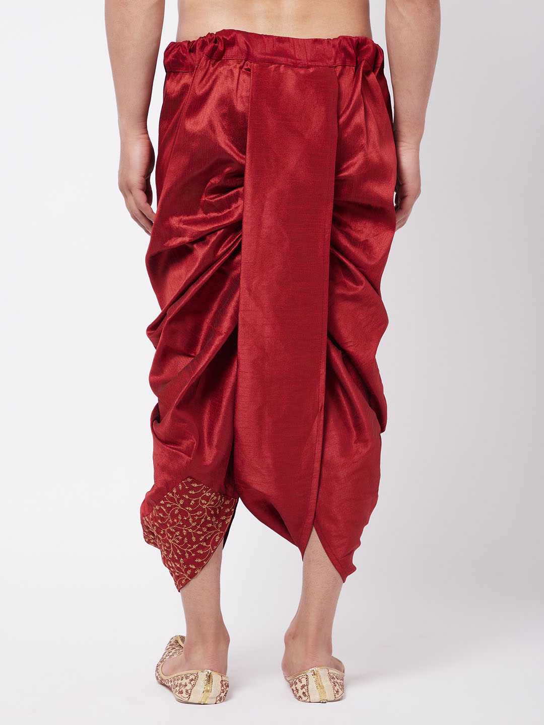 VM BY VASTRAMAY Men's Maroon Silk Blend Embroidered Dhoti