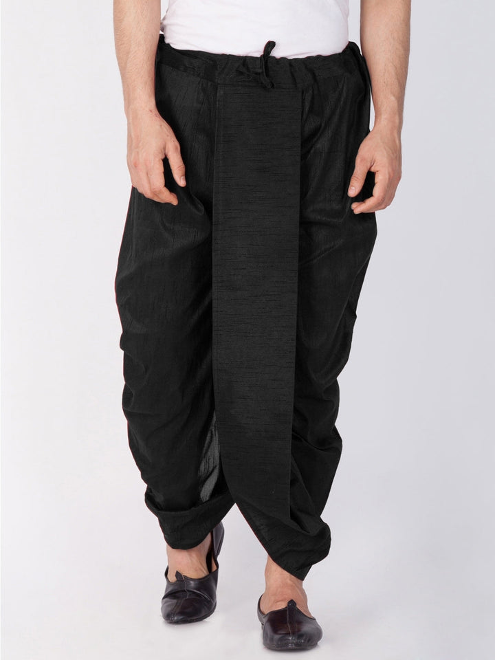 VM By VASTRAMAY Men's Black Cotton Silk Blend Dhoti