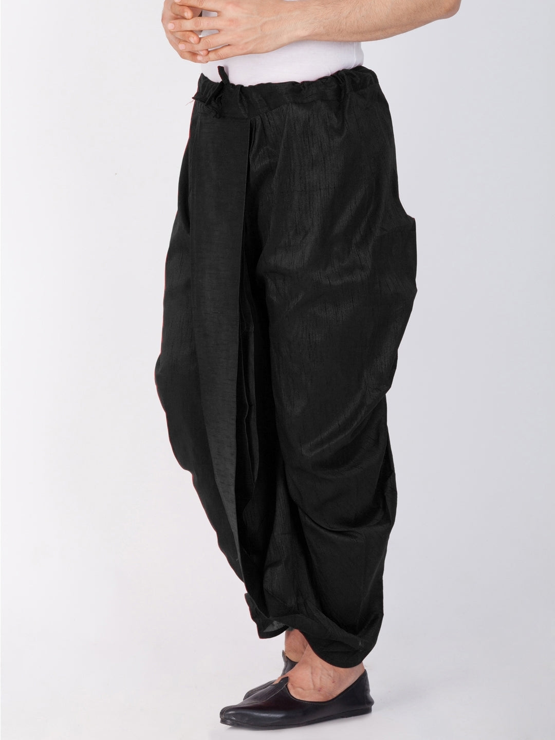 VM By VASTRAMAY Men's Black Cotton Silk Blend Dhoti