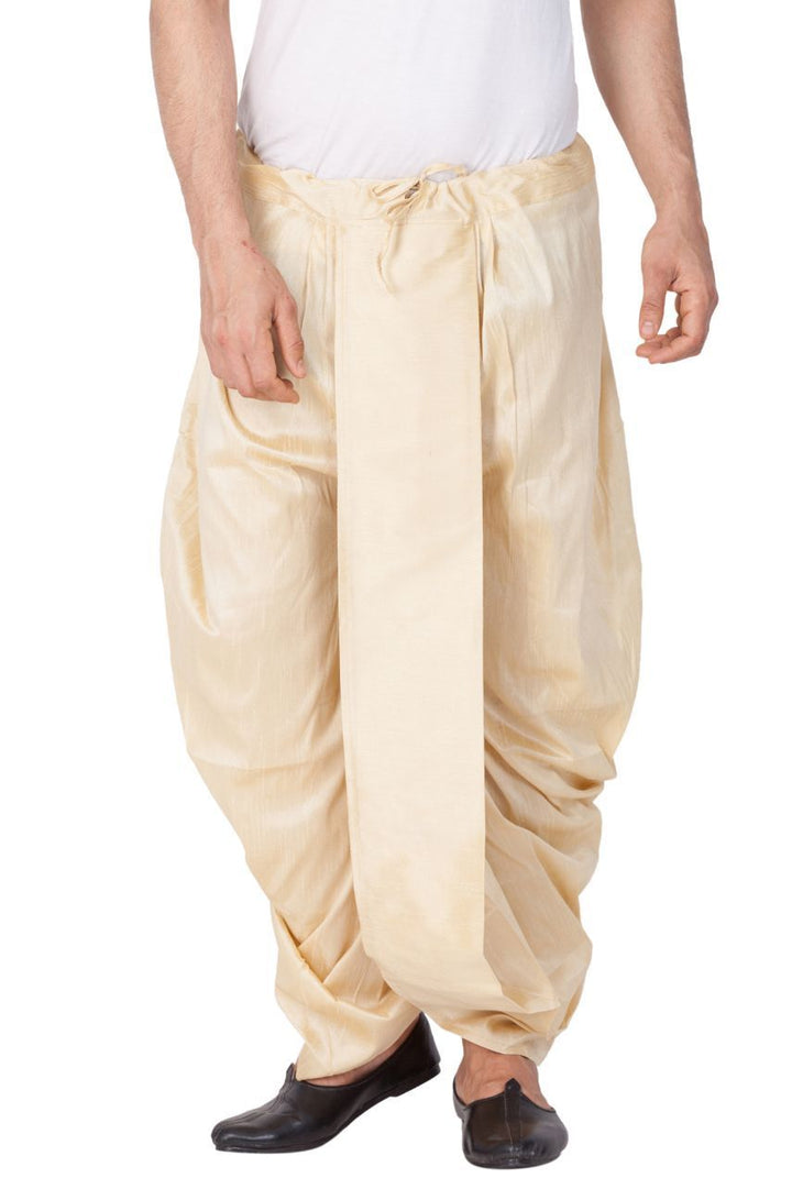 VM By VASTRAMAY Men's Gold Cotton Silk Blend Dhoti