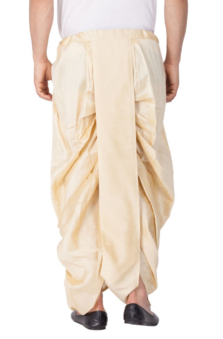 VM By VASTRAMAY Men's Gold Cotton Silk Blend Dhoti