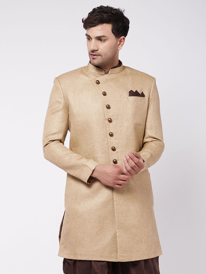 VM BY VASTRAMAY Men's Beige  Jute Cotton Indowestern Only Top