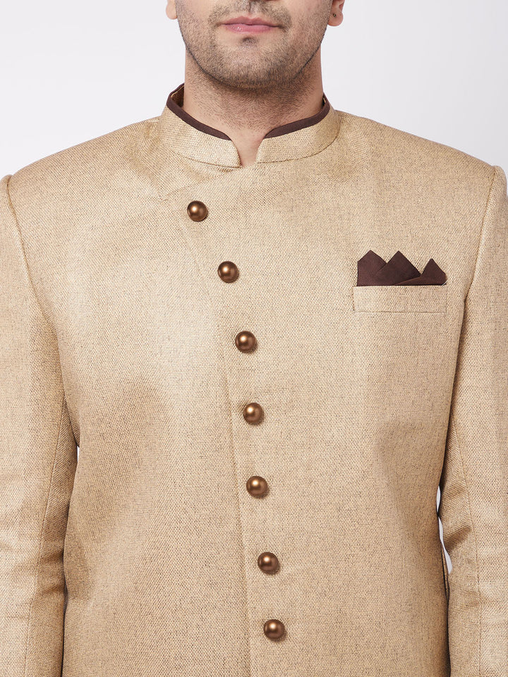 VM BY VASTRAMAY Men's Beige  Jute Cotton Indowestern Only Top