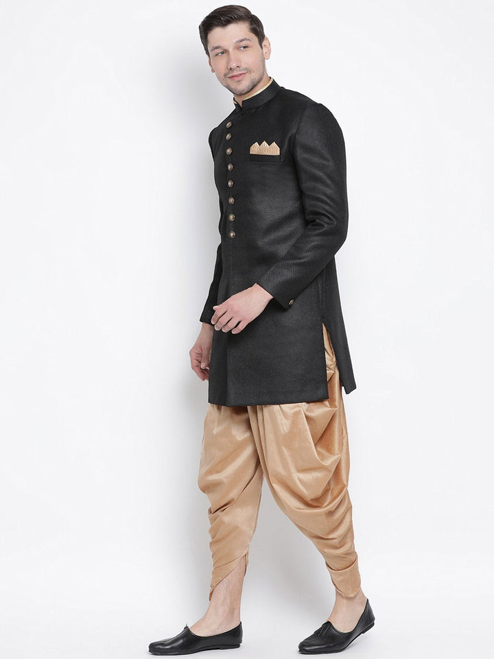 VM By VASTRAMAY Men's Black Silk Blend Kurta and Dhoti Pant Set