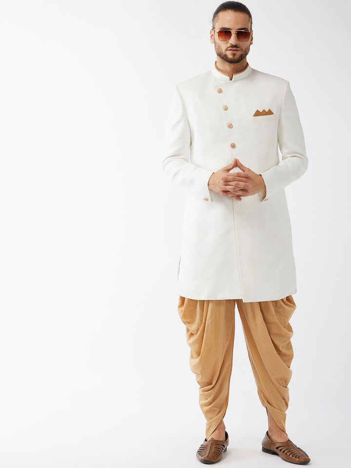 VM By VASTRAMAY Men's White Silk Blend Sherwani Set