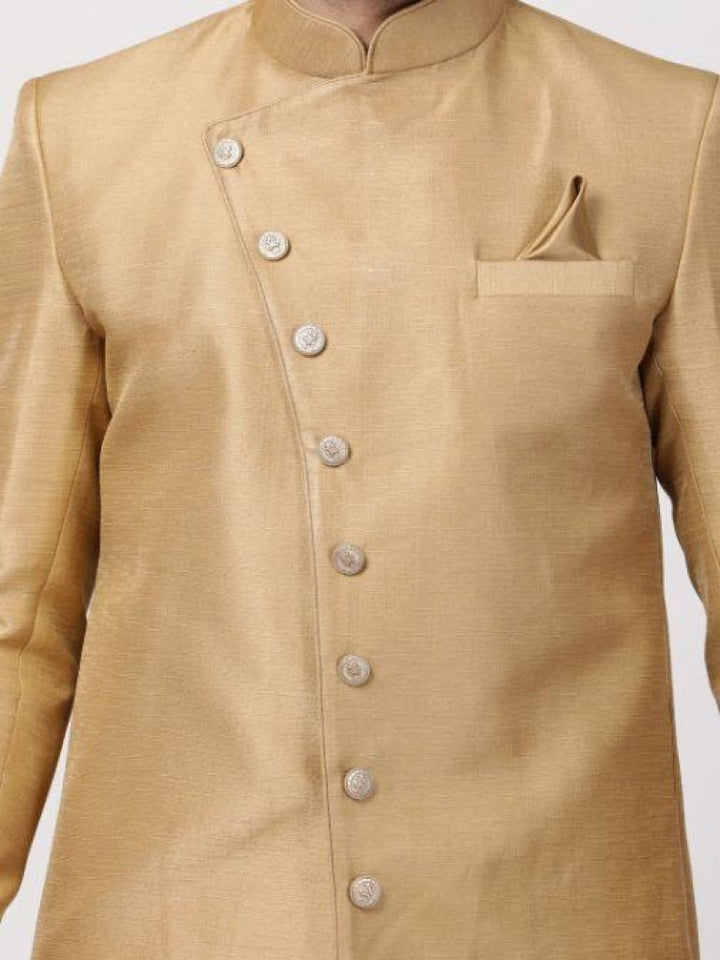 VM By VASTRAMAY Men's Beige Silk Blend Sherwani Only Top