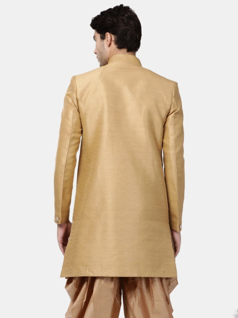 VM By VASTRAMAY Men's Beige Silk Blend Sherwani Only Top