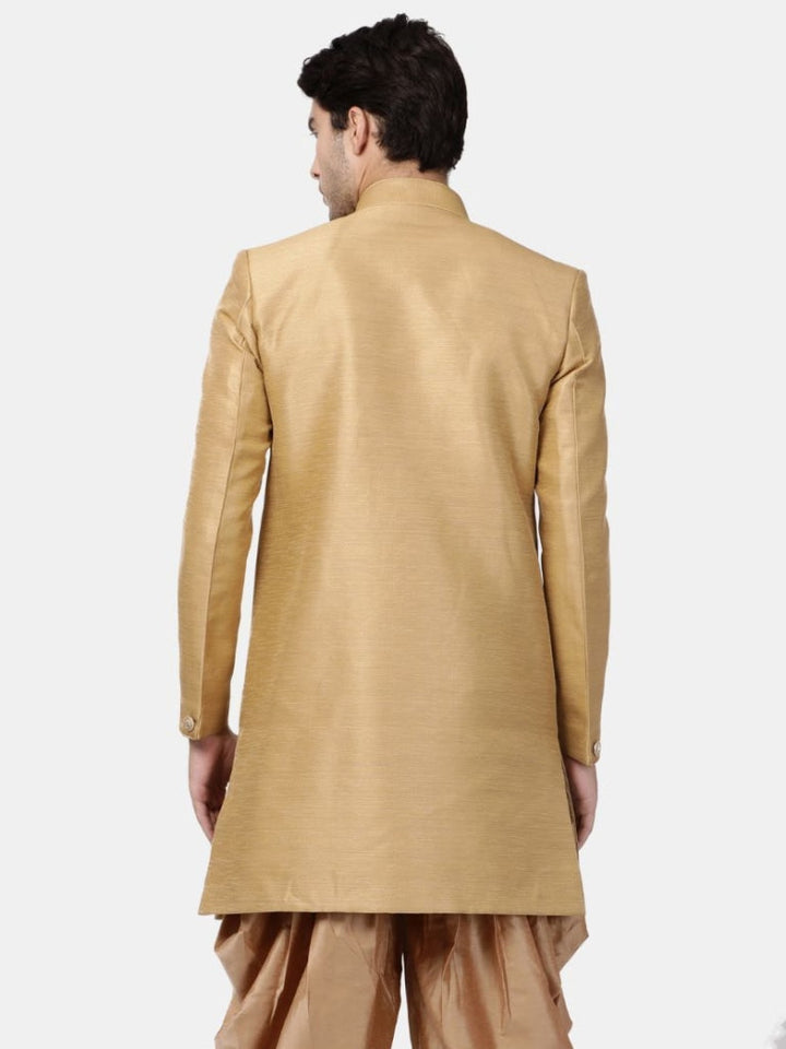 VM By VASTRAMAY Men's Beige Silk Blend Sherwani Only Top