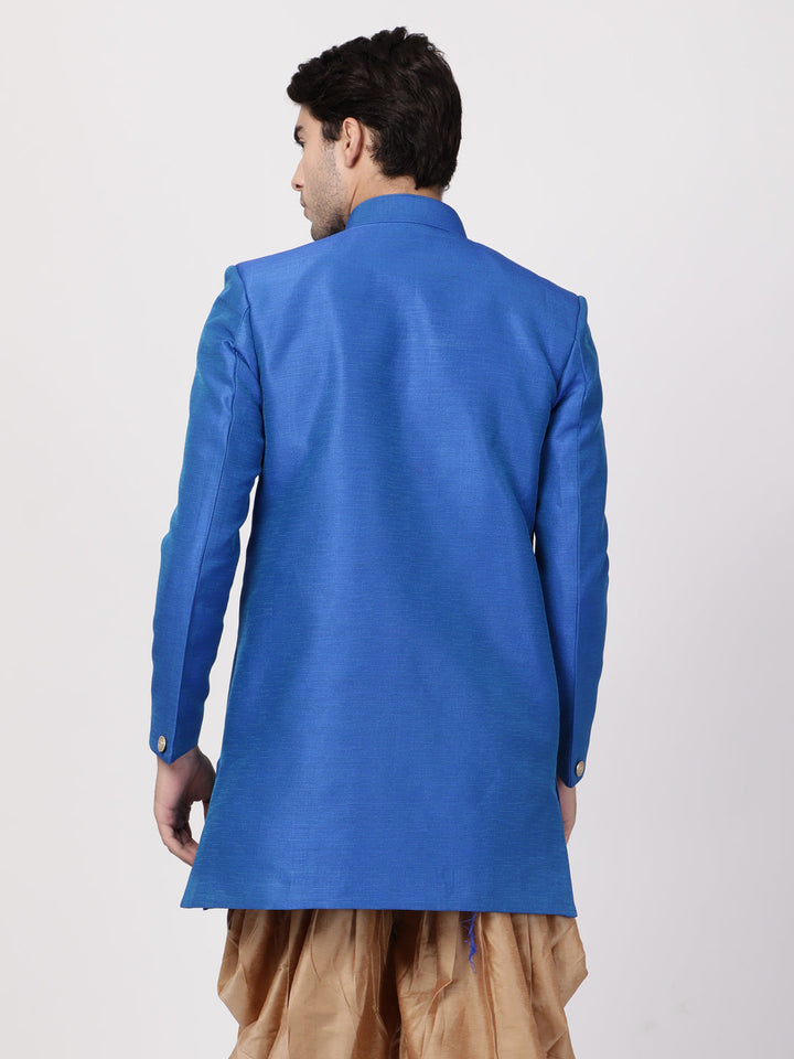 VM By VASTRAMAY Men's Blue Silk Blend Sherwani Only Top