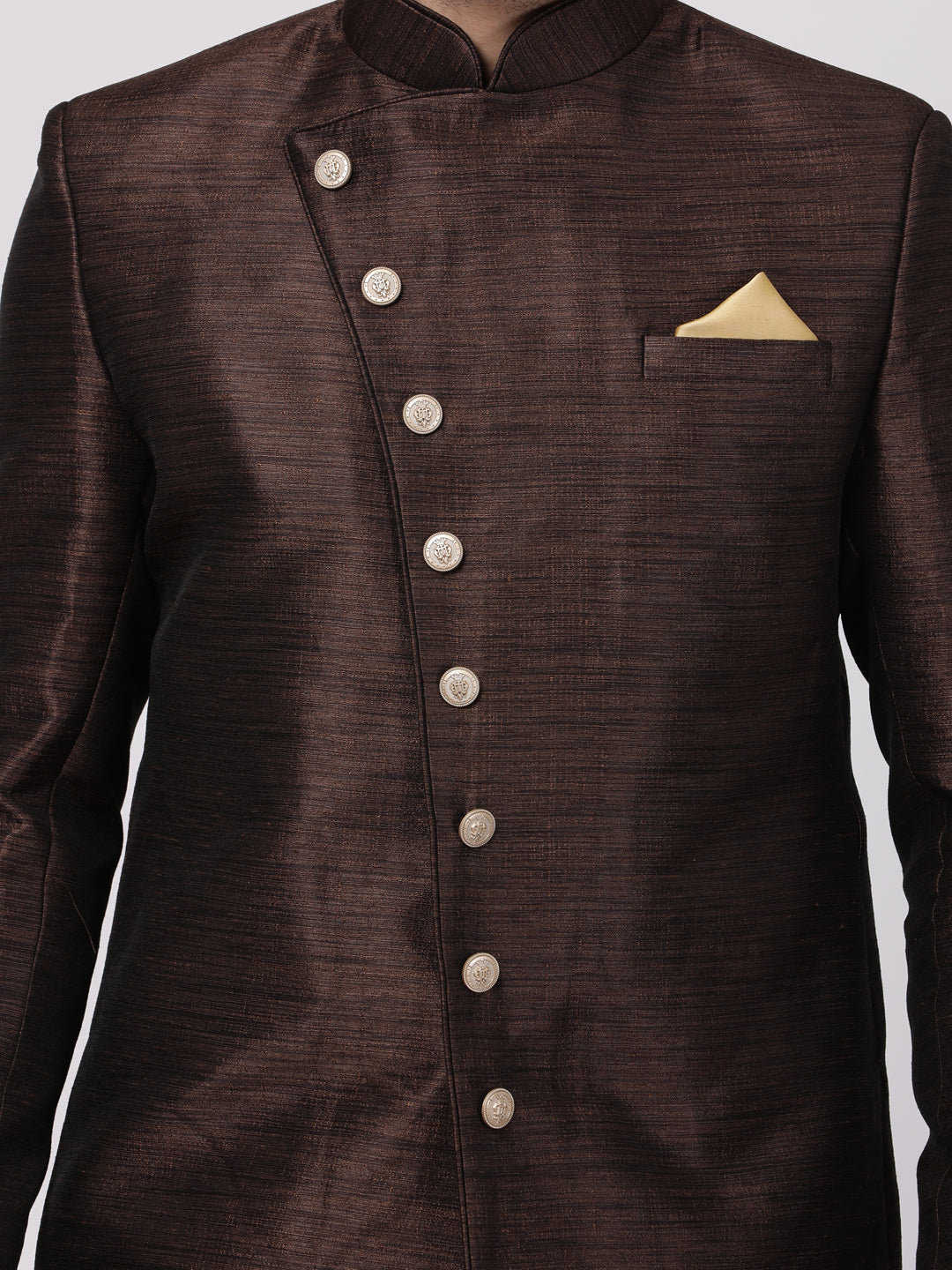 VM By VASTRAMAY Men's Brown Silk Blend Sherwani Only Top