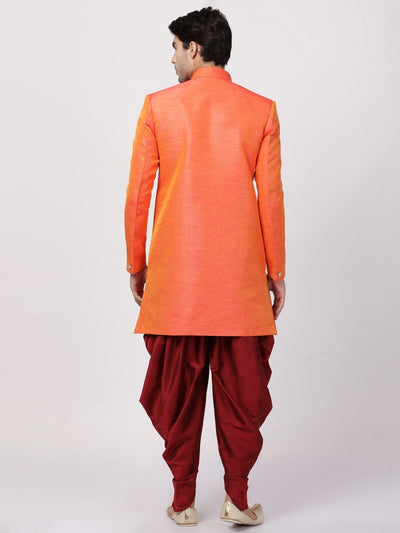 VM By VASTRAMAY Men's Orange Silk Blend Sherwani Set