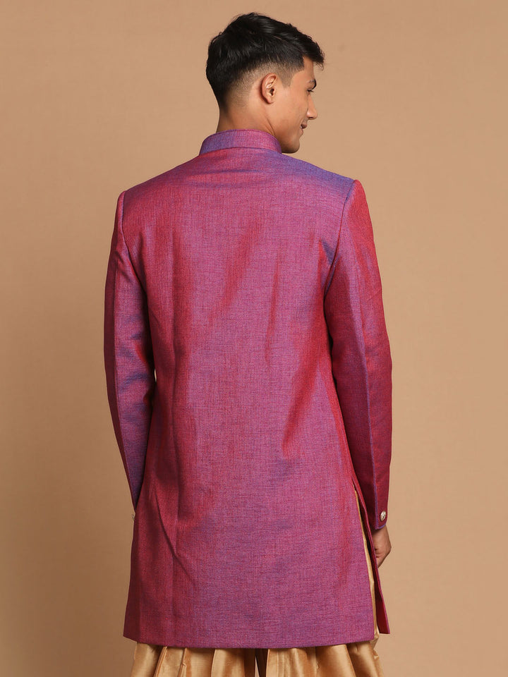 VM By VASTRAMAY Men's Purple Angrakha Style Jute Royal Sherwani Only Top