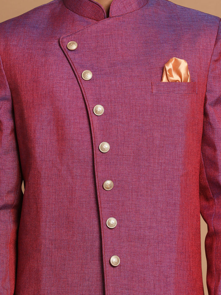 VM BY VASTRAMAY Men's Purple And Rose Gold Jute Sherwani Set