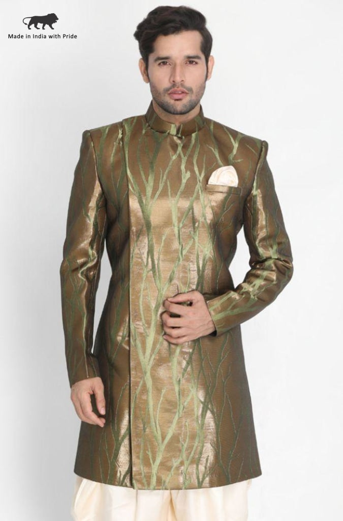 VASTRAMAY Men's Bronze Silk Blend Sherwani Only Top