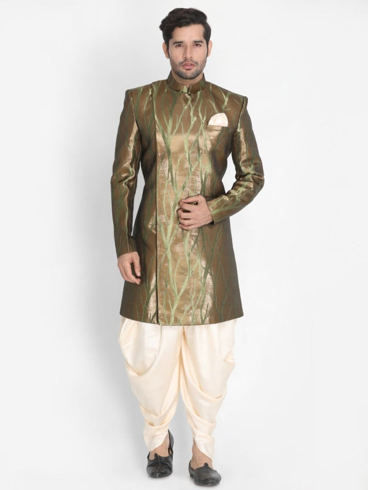 VASTRAMAY Men's Bronze Silk Blend Sherwani Only Top