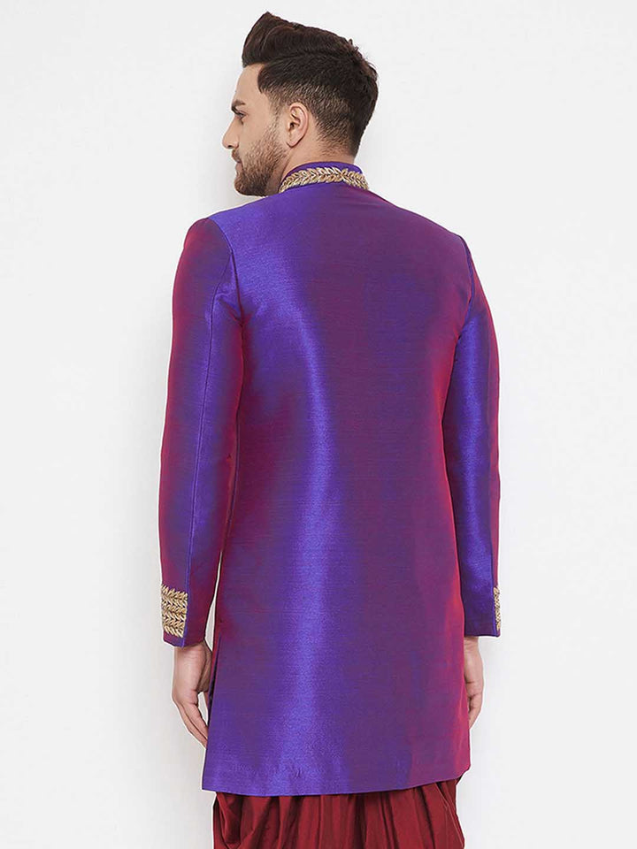 Vastramay Men's Purple Silk Blend Sherwani Top