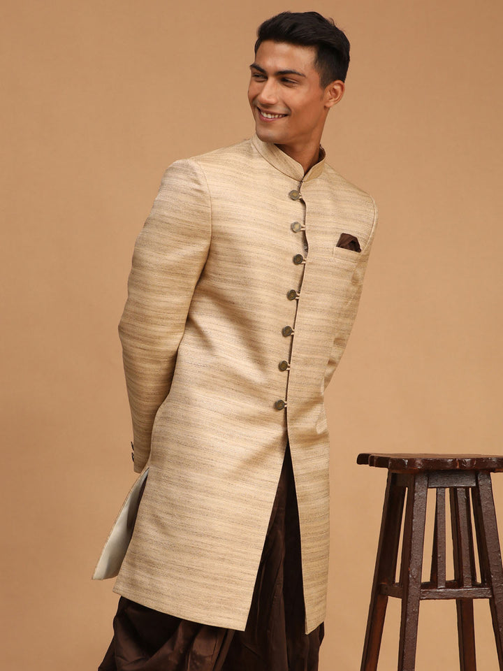 VASTRAMAY Men's Beige Sherwani Only Top